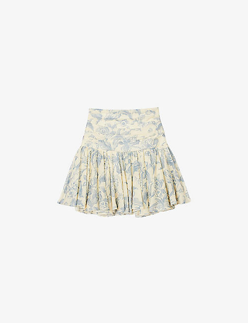 SANDRO: Soft flowers-print linen-blend mini skirt