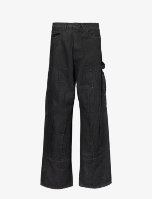 Shop Kusikohc Men's Black Rivet Wide-leg Relaxed-fit Jeans