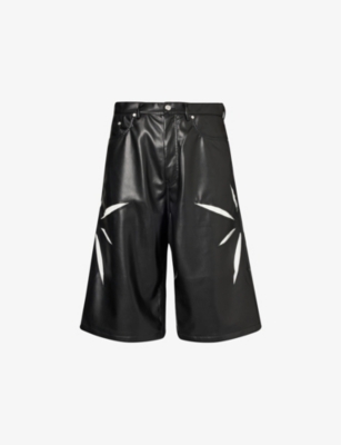 Shop Kusikohc Men's Black/cannoli Cream Origami Cut-out Faux-leather Shorts