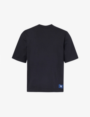 Shop Burberry Men's Black Equestrian Knight Design Brand-patch Cotton-jersey T-shirt