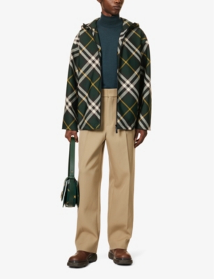 Shop Burberry Men's Ivy Ip Check Brand-check Funnel-neck Shell Jacket