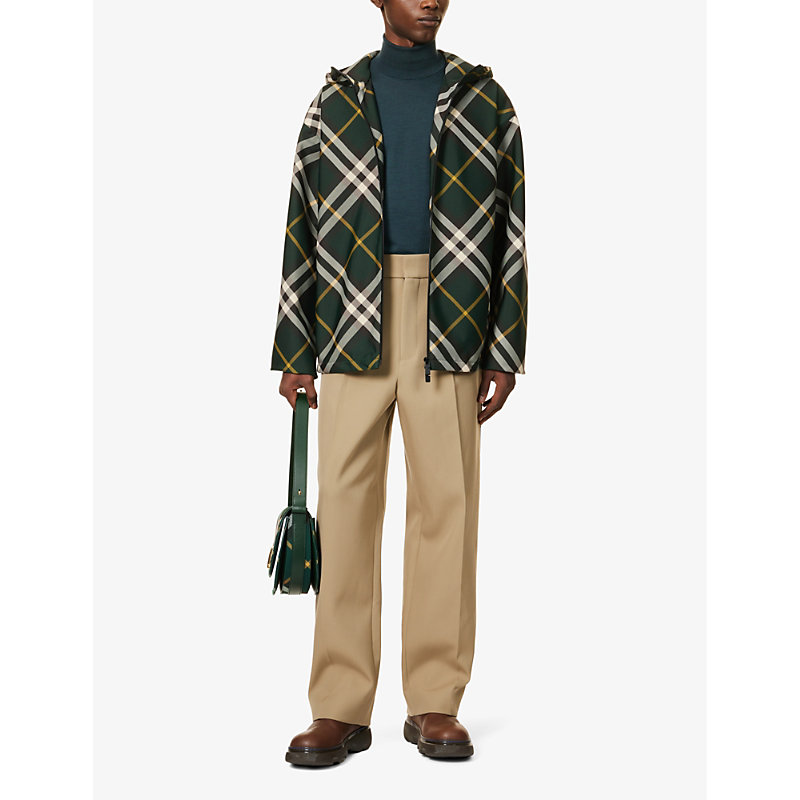 Shop Burberry Mens Ivy Ip Check Brand-check Funnel-neck Shell Jacket