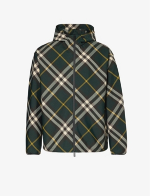 Shop Burberry Men's Ivy Ip Check Brand-check Funnel-neck Shell Jacket