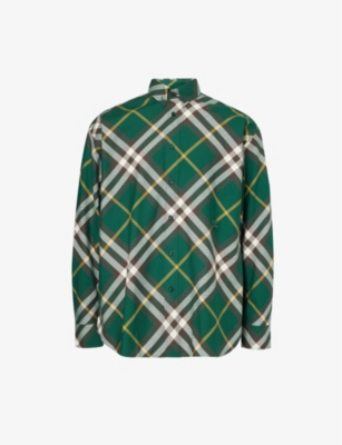 BURBERRY: Checked-pattern boxy-fit cotton shirt