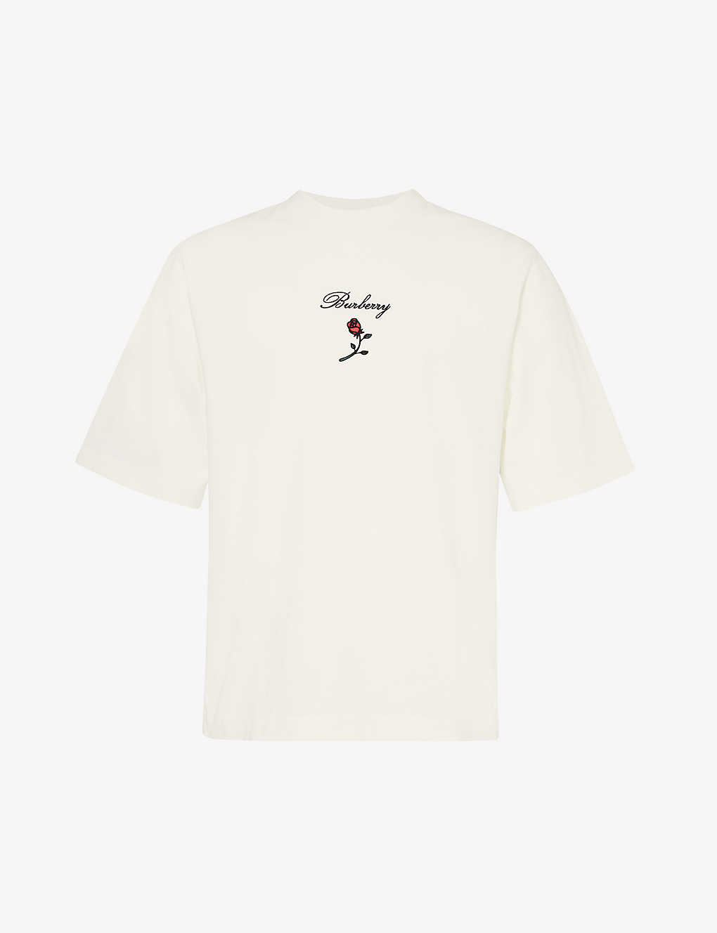 Burberry Mens Rain Brand-embroidered Crewneck Cotton-jersey T-shirt