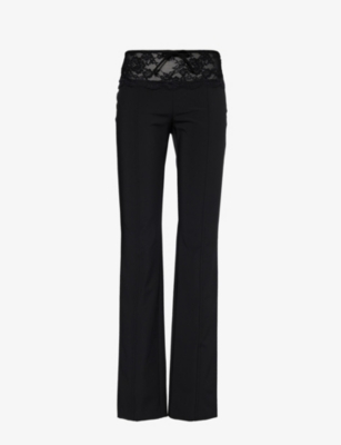 Blumarine Womens Black Lace-embellished Low-rise Straight-leg Stretch-woven Trousers