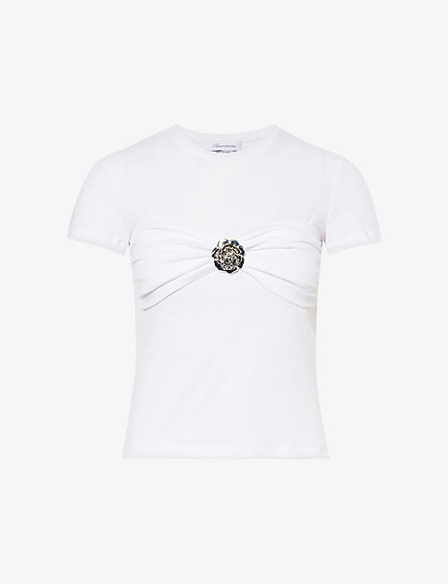 BLUMARINE: Rose logo-plaque cotton-jersey T-shirt