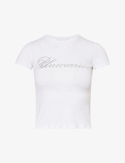 BLUMARINE: Crystal-embellished cotton-jersey T-shirt