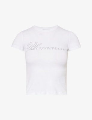 Blumarine T-shirt With Studs And Rhinestone Embroidery In Optical White