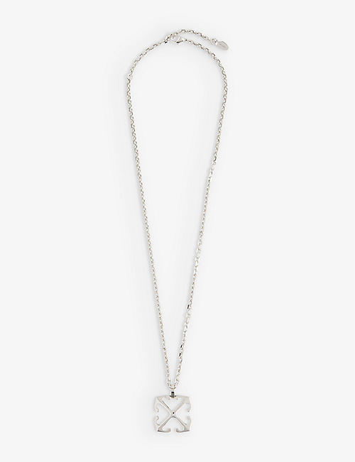 OFFWHITE: Arrow branded-charm silver-tone brass necklace