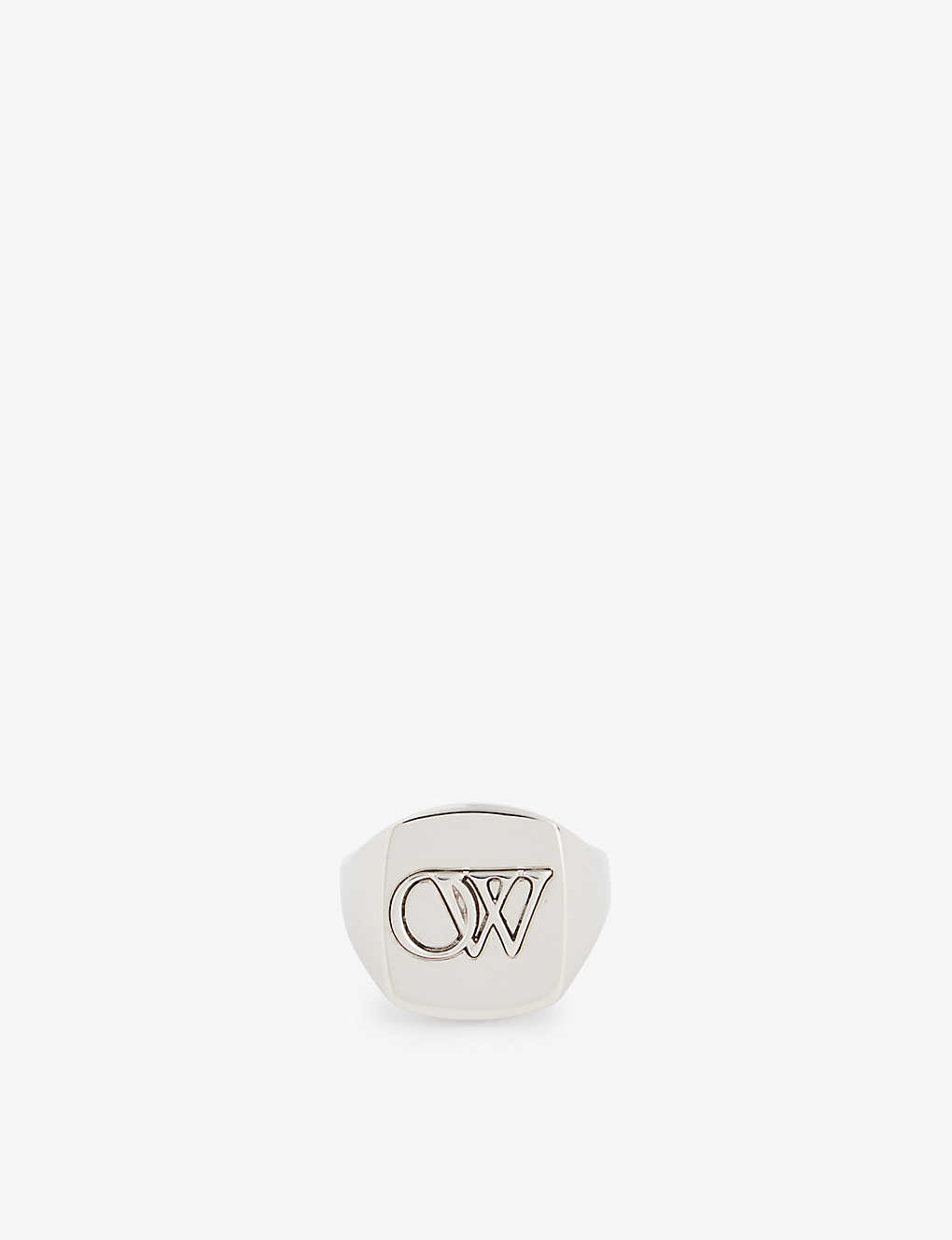 Shop Off-white Embossed-branding Square-shape Brass Signet Ring In Silver No Color