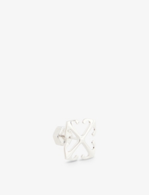 Off-white Offwhite Mens Silver No Color Arrow Mono Branded-shape Brass Stud Earring In Silver No Color