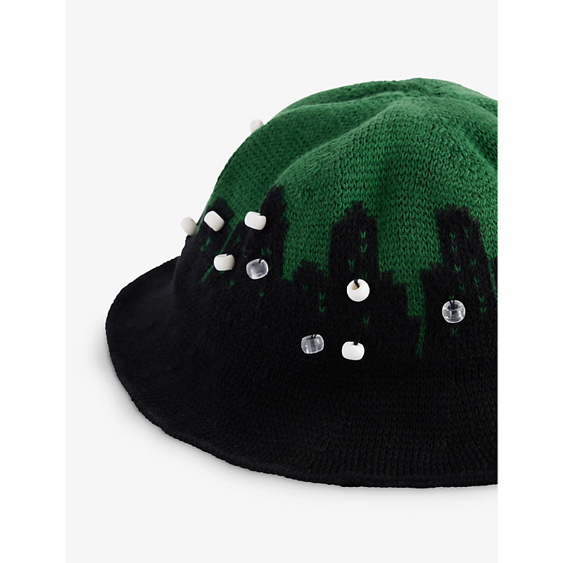 Shop Off-white Palaces Bead-embellished Cotton-blend Knitted Hat In Black Green