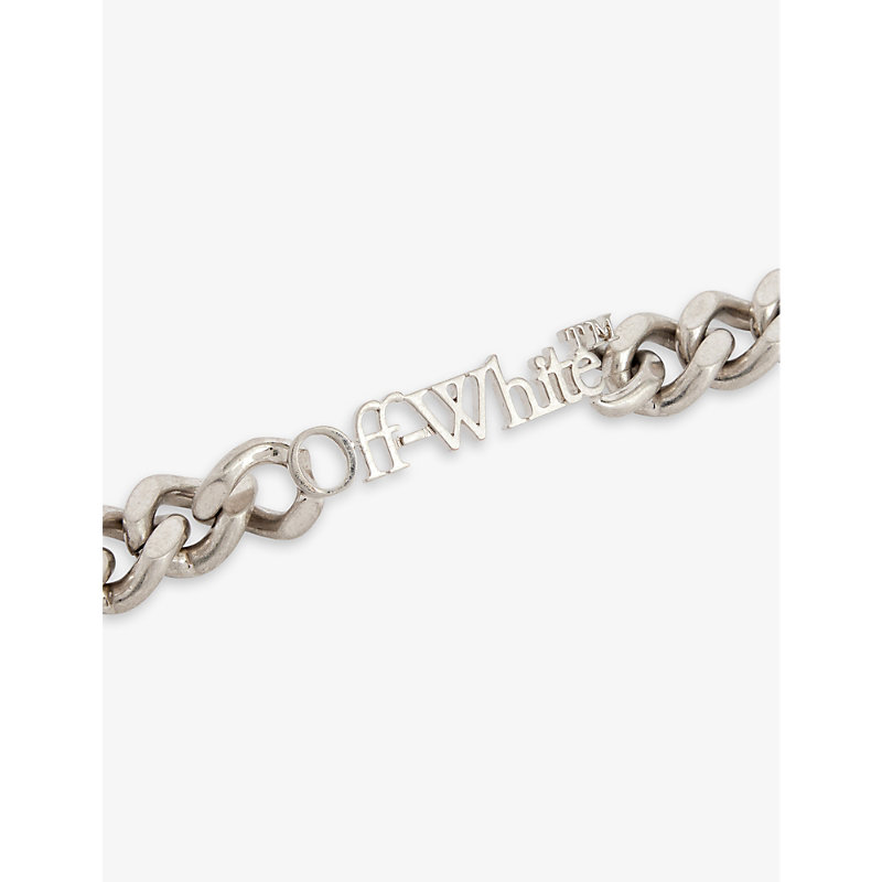 Shop Off-white Lettering-embellished Chunky-link Brass Bracelet In Silver No Color