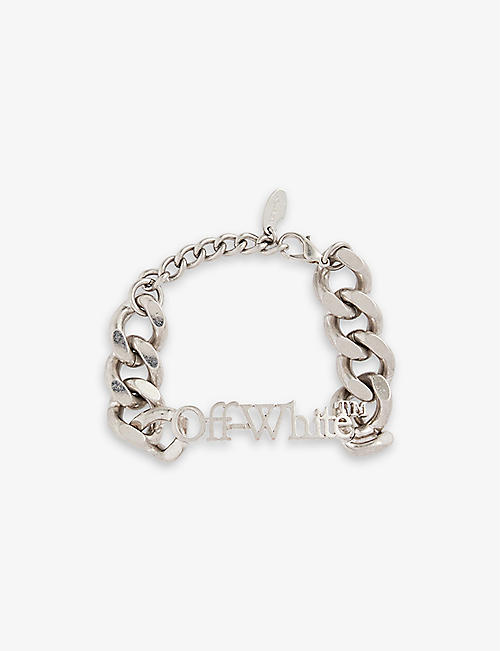OFFWHITE: Lettering-embellished chunky-link brass bracelet