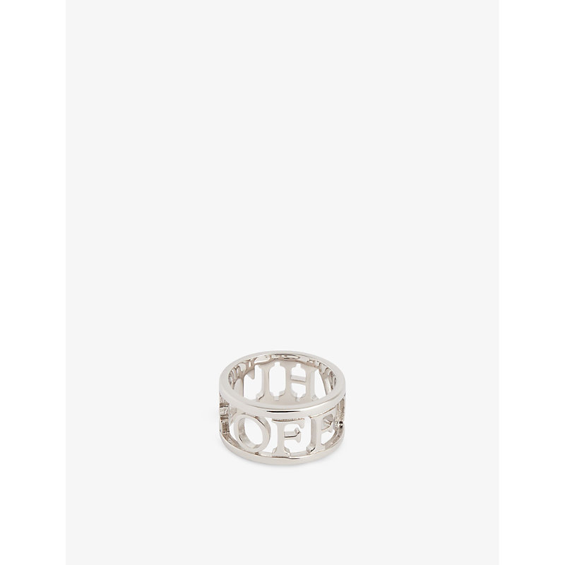 Shop Off-white Lettering-embellished Brass Ring In Silver No Color