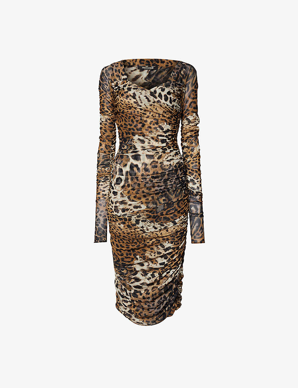 Roberto Cavalli Womens Naturale Leopard-print Ruched Stretch-woven Midi Dress