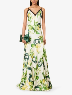 Shop Roberto Cavalli Women's Avorio V-neck Graphic-print Silk Maxi Dress