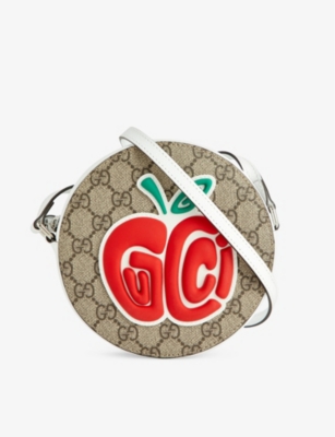 Gucci Girls B.eb/gr.w/n.sham/b.r Kids Gg Supreme Apple-patch Coated-canvas Handbag In Brown