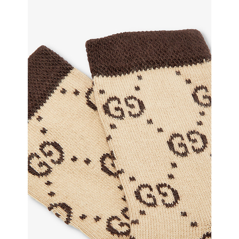 Shop Gucci Gg Ankle-length Cotton-blend Socks In Tan