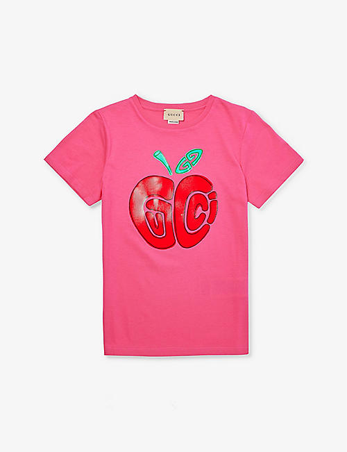 GUCCI: Apple-print cotton-jersey T-shirt 4-12 years