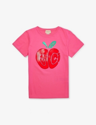 Gucci Kids' Apple-print Cotton-jersey T-shirt 4-12 Years In Bright Fuxia/red/mc