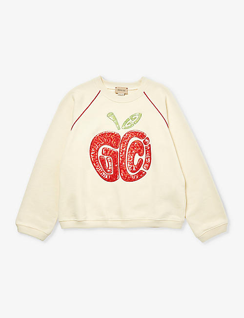 GUCCI: Apple-print cotton-jersey sweatshirt 4-12 years