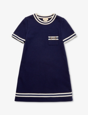 GUCCI: Horsebit-embellished striped cotton dress 4-12 years