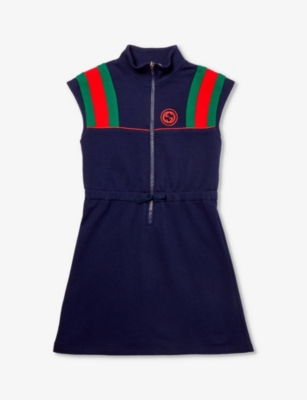 Gucci Cotton Felt Dress In Navy