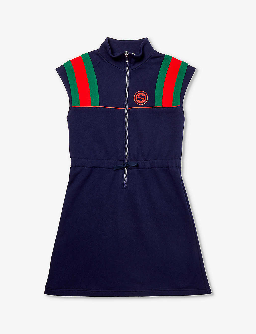 Shop Gucci Girls Dark Night Sky/mc/mx Kids Logo-embroidered Cotton Dress 6-12 Years In Navy