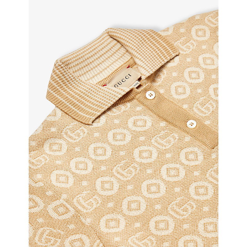 Shop Gucci Girls Toffee/beige Kids Logo-pattern Cotton Dress 6-12 Years