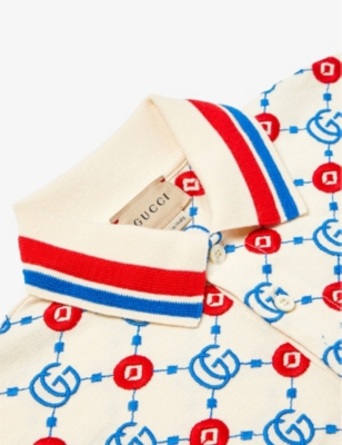 Shop Gucci Boys Bone/mx Kids Logo-embroidered Stretch-cotton Polo Shirt 6-12 Years