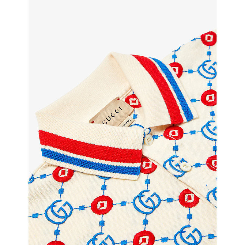 Shop Gucci Logo-embroidered Stretch-cotton Polo Shirt 6-12 Years In Bone/mx