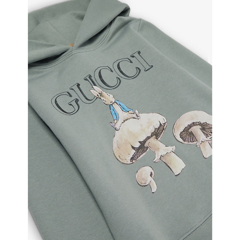 Shop Gucci Boys Azzure Grey/beige/mc Kids Graphic-print Long-sleeve Cotton-jersey Hoody 4-12 Years