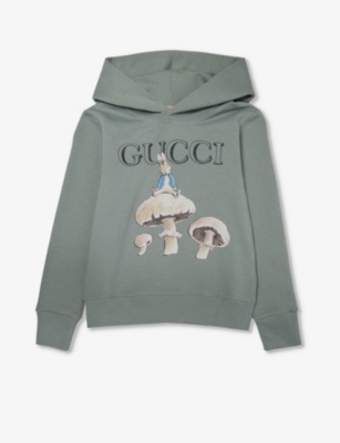 Gucci Kids' Graphic-print Long-sleeve Cotton-jersey Hoody 4-12 Years In Azzure Grey/beige/mc