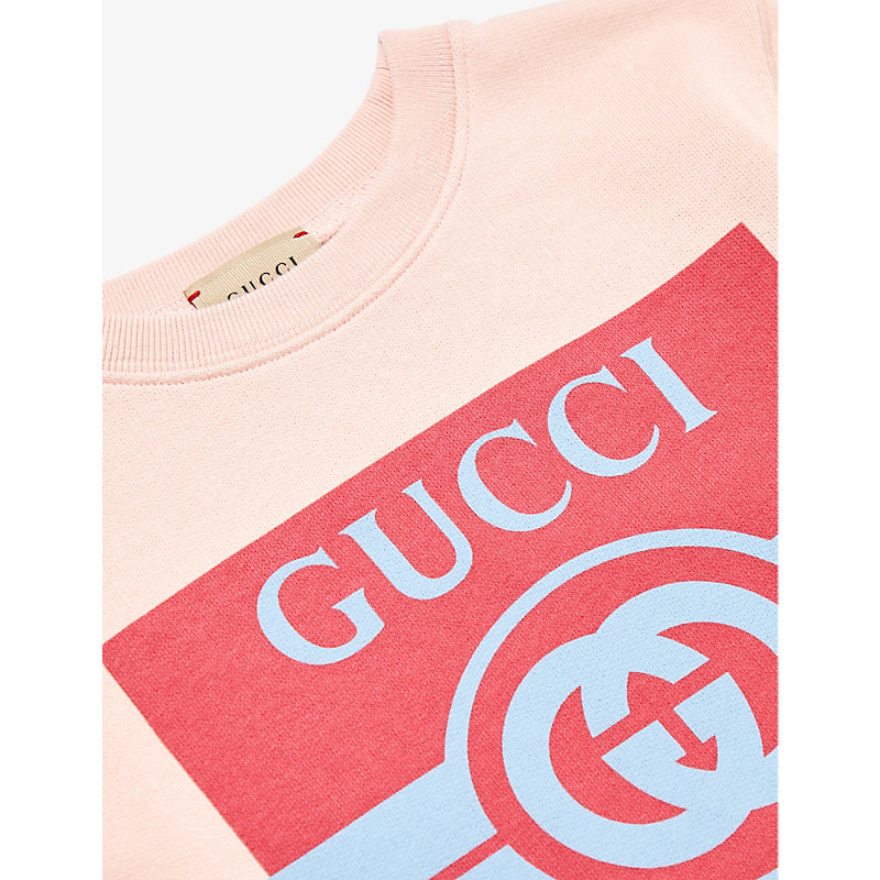 Shop Gucci Boys S Pink/sky/tulips/mc Kids Logo-print Cotton-jersey Sweatshirt 4-12 Years
