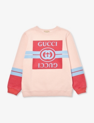 Gucci Kids' Logo-print Cotton-jersey Sweatshirt 4-12 Years In S Pink/sky/tulips/mc