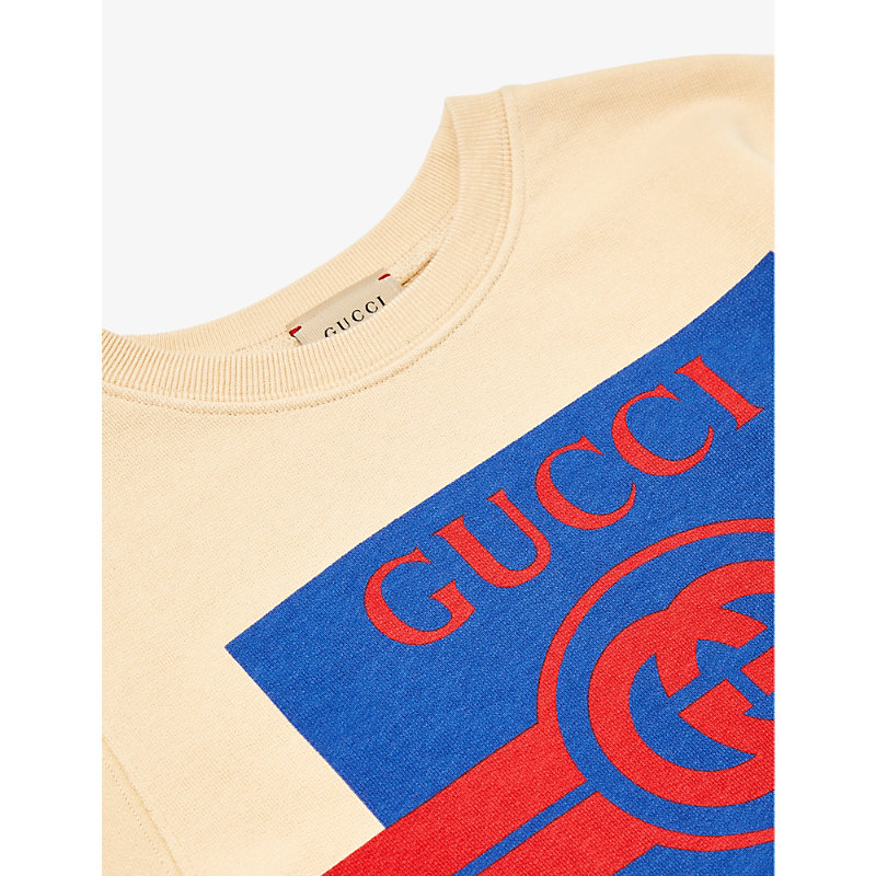 Shop Gucci Logo-print Cotton-jersey Sweatshirt 4-12 Years In Sweet Cream/avio/mc