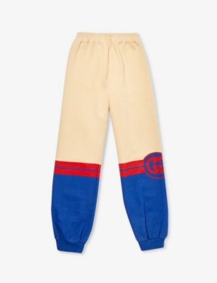 Gucci Kids' Logo Cotton Sweatpants In Sweet Cream/avio/mc