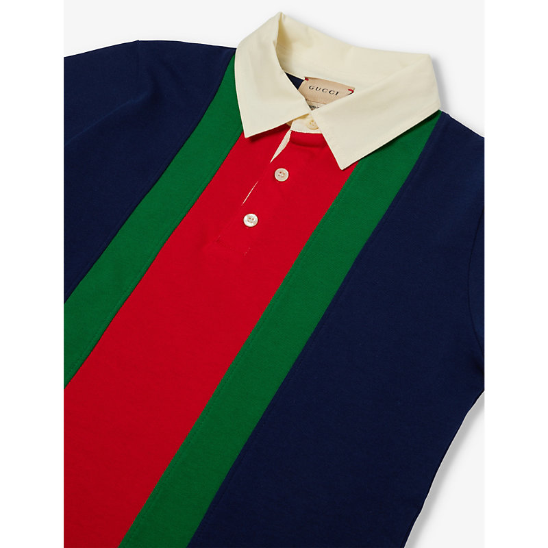 Shop Gucci Brand-embroidered Short-sleeve Cotton-jersey Polo Shirt 8-10 Years In Navy