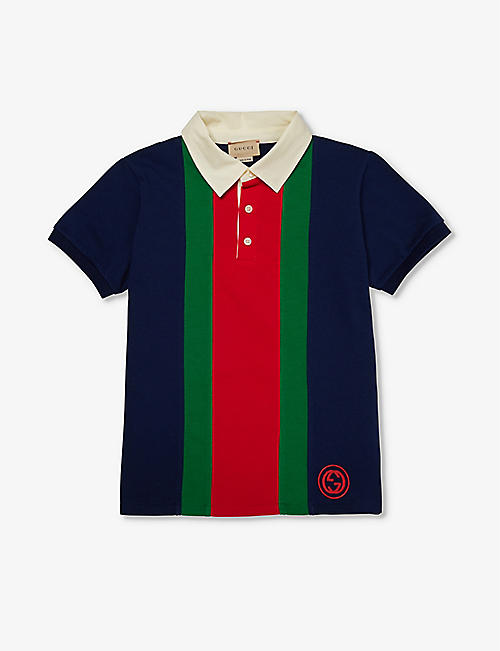 GUCCI: Brand-embroidered short-sleeve cotton-jersey polo shirt 8-10 years