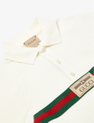 GUCCI: Logo-patch striped stretch-cotton polo shirt 4-12 years