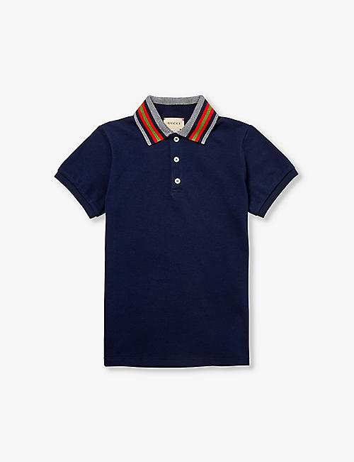 GUCCI: Striped-collar stretch-cotton polo shirt 4-12 years