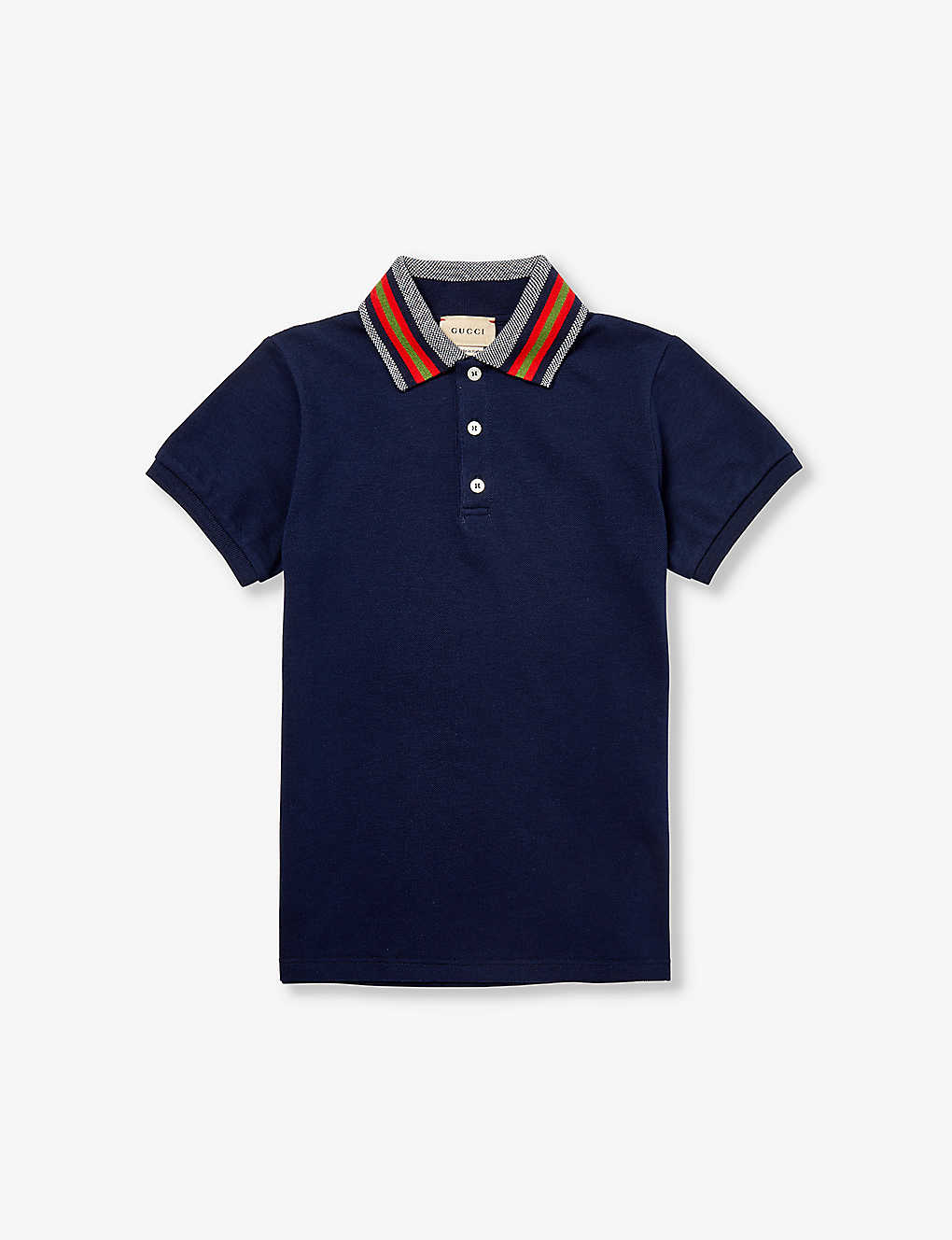 Gucci Kids' Striped-collar Stretch-cotton Polo Shirt 4-12 Years In Oltremare/mix