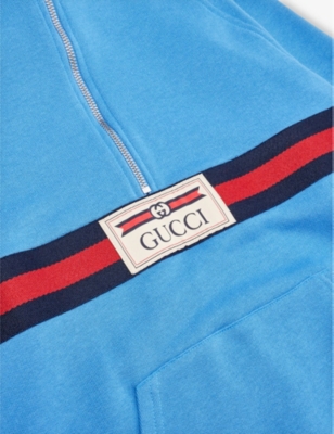 Shop Gucci Logo-patch Cotton-jersey Hoody 4-12 Years In Avio/mix