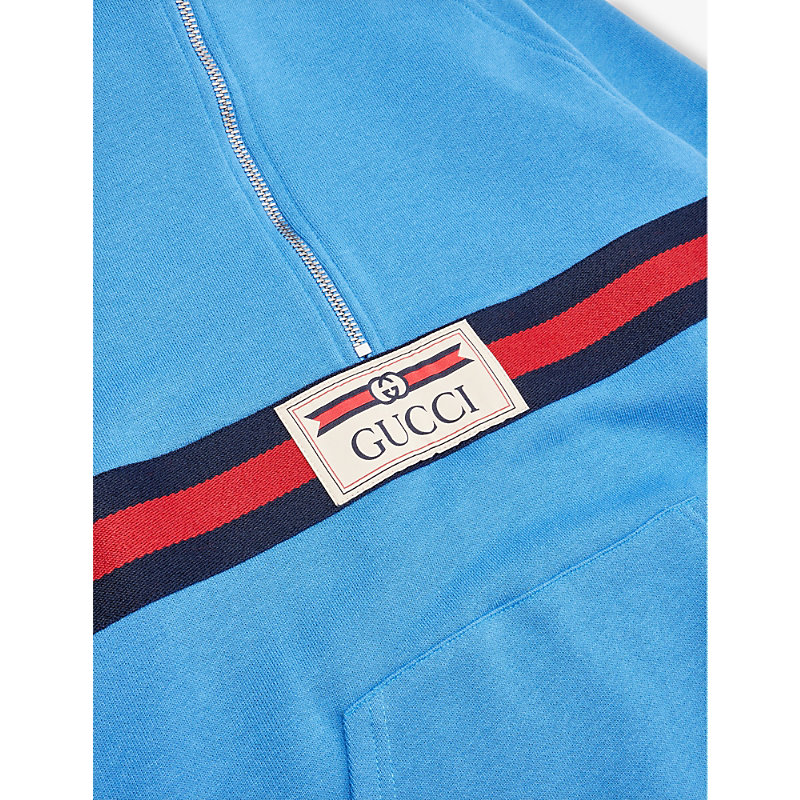 Shop Gucci Logo-patch Cotton-jersey Hoody 4-12 Years In Avio/mix