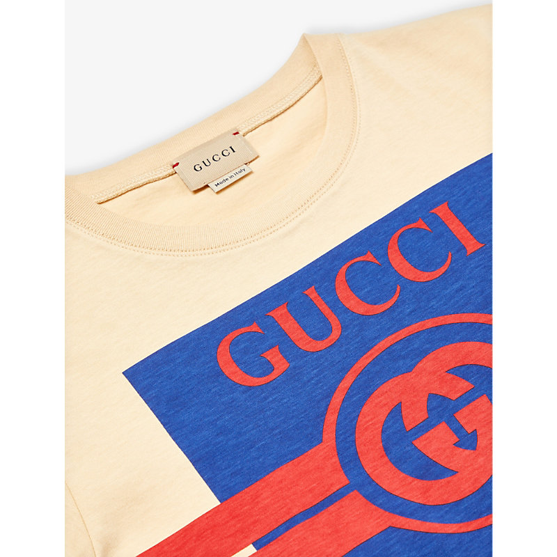 Shop Gucci Logo-print Cotton-jersey T-shirt 4-12 Years In Sweet Cream/avio/mc