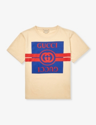 Shop Gucci Logo-print Cotton-jersey T-shirt 4-12 Years In Sweet Cream/avio/mc