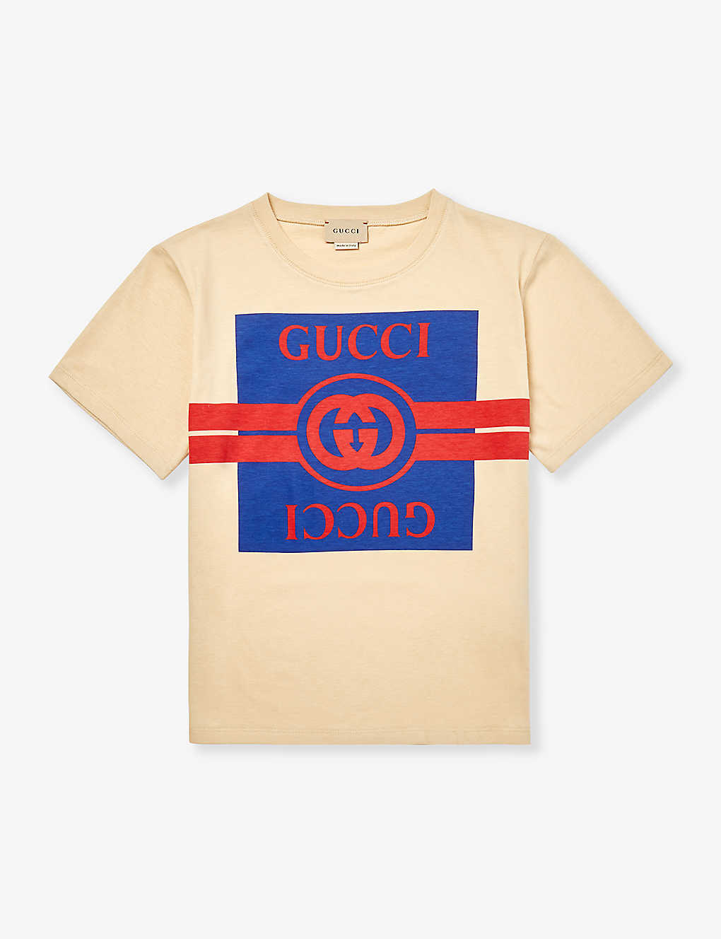 Shop Gucci Boys Sweet Cream/avio/mc Kids Logo-print Cotton-jersey T-shirt 4-12 Years