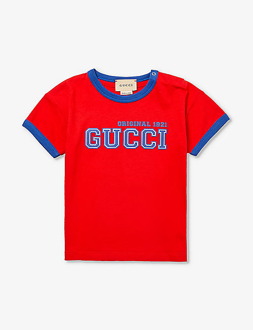 GUCCI: Logo text-print cotton-jersey T-shirt 12-36 months